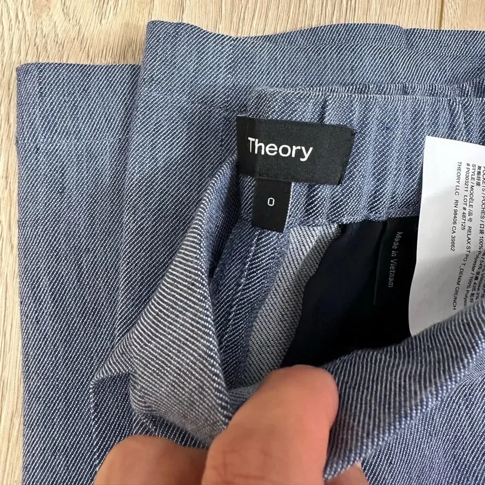 Theory Relaxed Pull-On Pant in Fluid Linen Size 0 Light Denim Blue - Picture 3 of 7